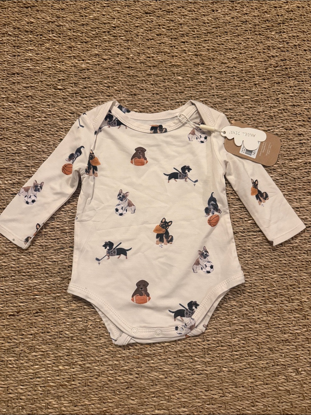 Angel Dear Cream Puppy Sports Print Long-Sleeve Bodysuit